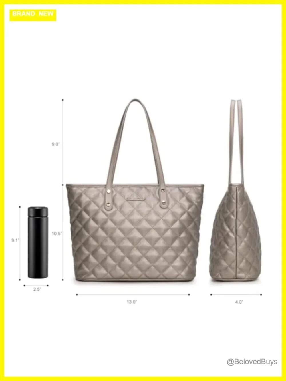 Quilted Vegan Leather Tote Bag with Top Zipper Shoulder Handbag for Women